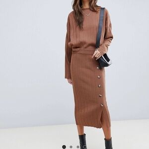 ASOS Design Two Piece Skirt Set in wide rib with buttons